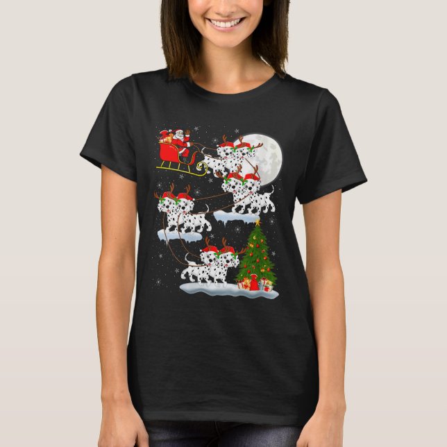 T-shirt Womens Dalmatian Dog Santa Sleigh Flying Funny Mag (Devant)