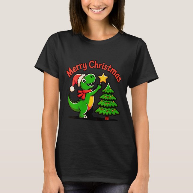 T-shirt Womens Dinosaur Christmas Merry Christmas T-rex De (Devant)