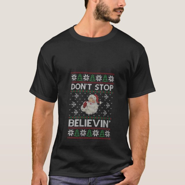 T-shirt Womens Don t Stop Believing Santa Hat Family Match (Devant)
