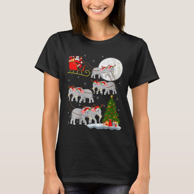 T-shirt Womens Elephant Santa Sleigh Flying Funny Magical  (Devant)