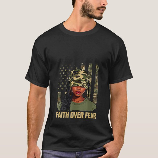 T-shirt Womens Faith Over Fear Christian Camo African Amer (Devant)