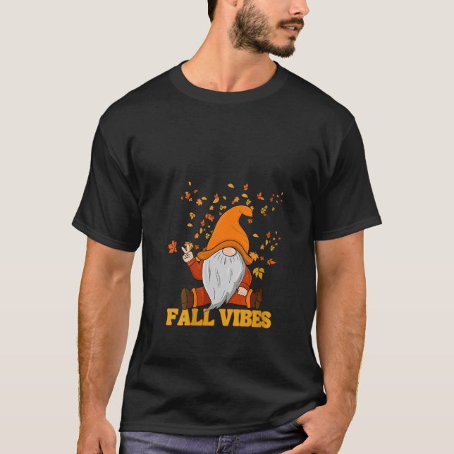T-shirt Womens Fall Vibes Gnome Peace Sign Leaves Hallowee (Devant)