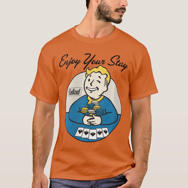 T-shirt Womens Fallout Video Game Vault Boy Poker Enjoy Yo (Devant)