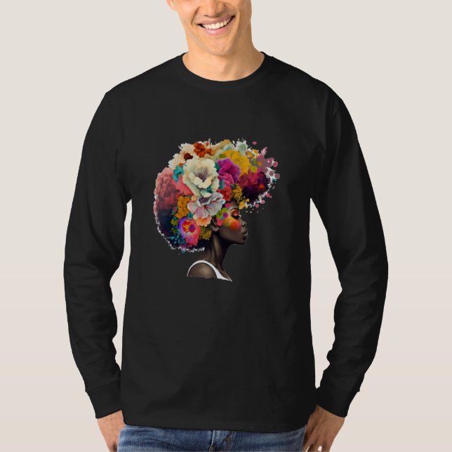 T-shirt Womens Flower Afro Black Women African American  1 (Devant)