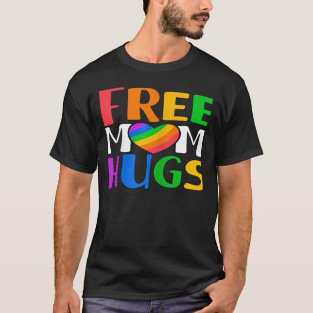 T-shirt Womens Free Mom Hugs LGBT Rainbow Heart Gay Lesbia (Devant)