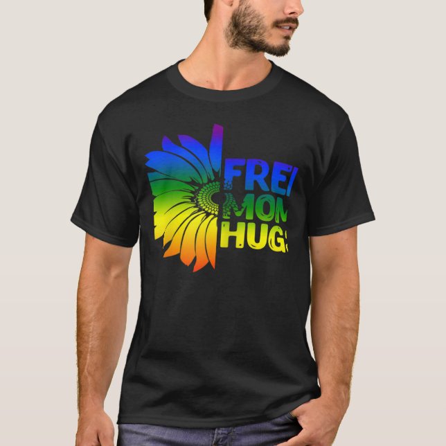 T-shirt Womens Free Mom Hugs LGBT Sunflower Gay Lesbian Mo (Devant)
