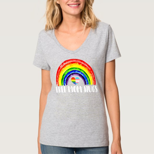 T-shirt womens Free Mom Hugs Rainbow Heart LGBT  (Devant)