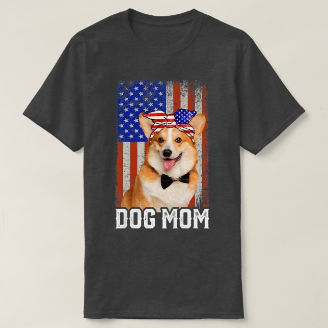 T-shirt Womens Funny Corgi Dog Mom Usa Flag Mother's Day16 (Design devant)