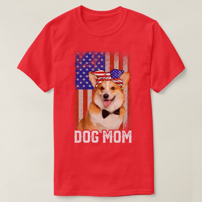 T-shirt Womens Funny Corgi Dog Mom Usa Flag Mothers Day166 (Design devant)