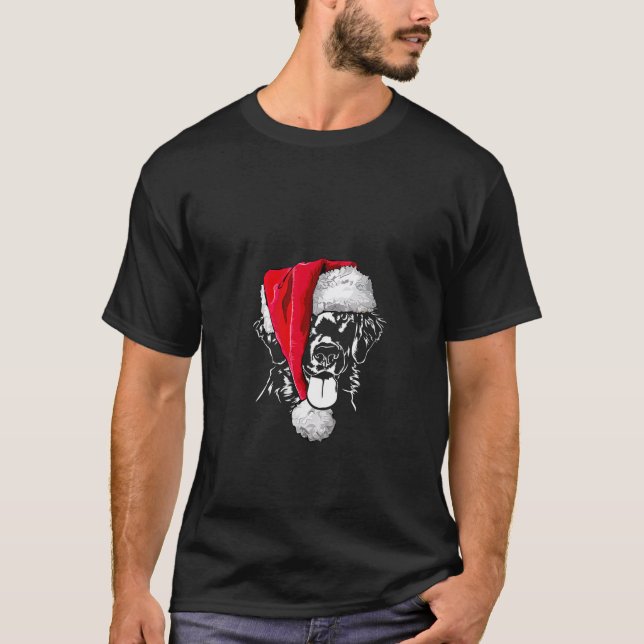 T-shirt Womens Funny Flat Coated Retriever Santa Christmas (Devant)