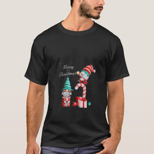 T-shirt Womens Funny Gnome Christmas V Neck  (Devant)