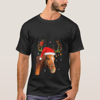 T-shirt Womens Funny Horse Lover Xmas Lights Reindeer Sant