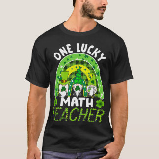 T-shirt Womens Funny One Lucky Math Teacher Rainbow St Pat