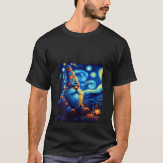 T-shirt Womens Gnome Under Starry Night Sky Art Graphic Bi