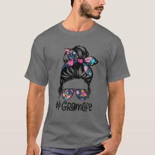 T-shirt Womens Gram Life Messy Hair Bun Floral Women Mothe