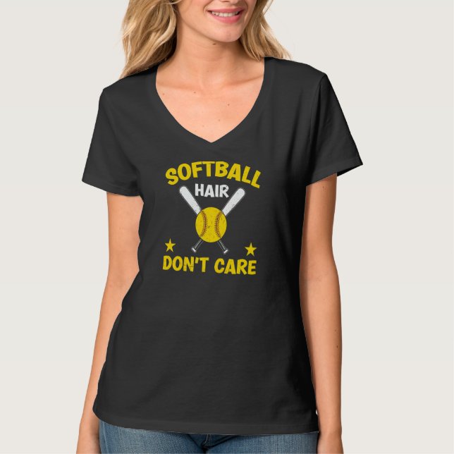 T-shirt Womens Graphic Softball Player Softball Hair Don't (Devant)