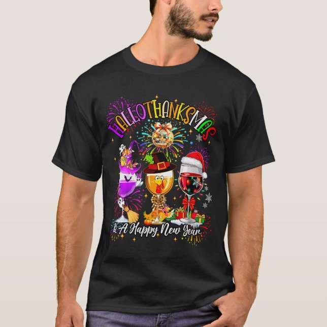 T-shirt Womens Hallothanksmas &amp; A Happy New Year Firew (Devant)