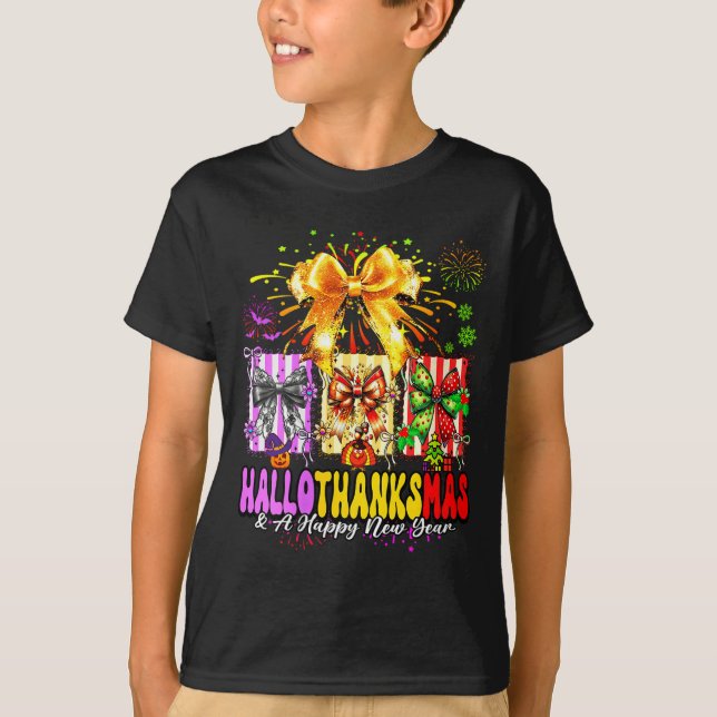 T-shirt Womens Hallothanksmas &amp; A Happy New Years Eve  (Devant)