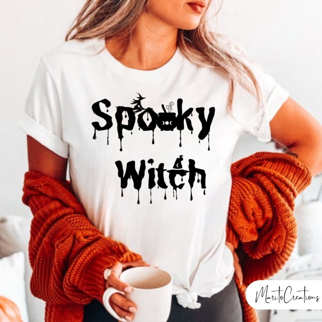 T-shirt Women's Halloween Black and White Spooky Witch (Spooky Witch)