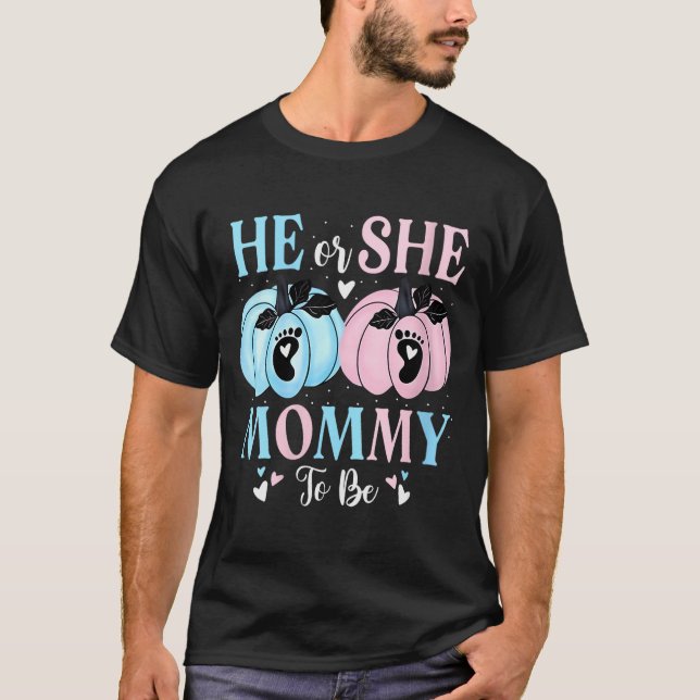 T-shirt Womens Halloween Pumpkin Gender Reveal He Or She M (Devant)