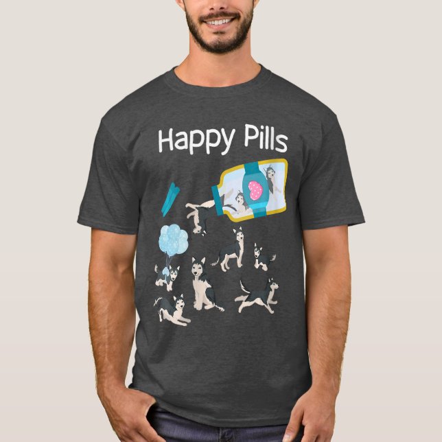 T-shirt Womens Happy Pills Husky Dogs Cute Husky Lovers Co (Devant)
