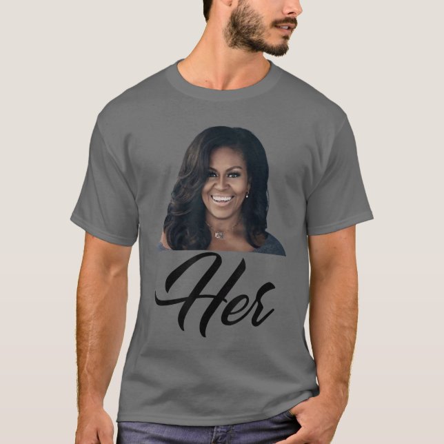 T-shirt Womens Her Michelle Obama Blue Small Classic Fit V (Devant)