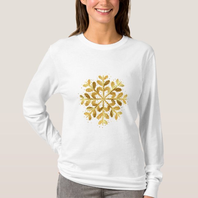 T-shirt Womens Holiday Gold Snowflake (Devant)