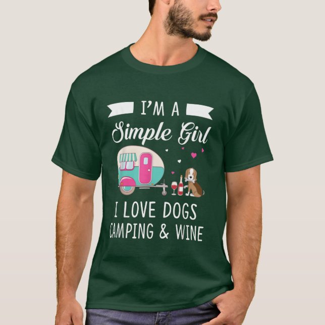 T-shirt Womens Im A Simple Girl Love Dogs Camping And Wine (Devant)