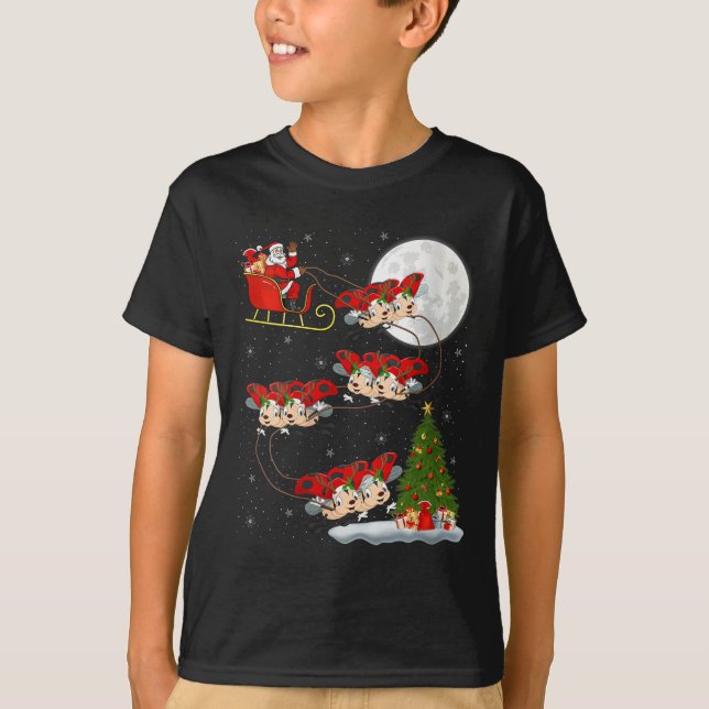 T-shirt Womens Ladybug Ladybird Santa Sleigh Flying Funny  (Devant)