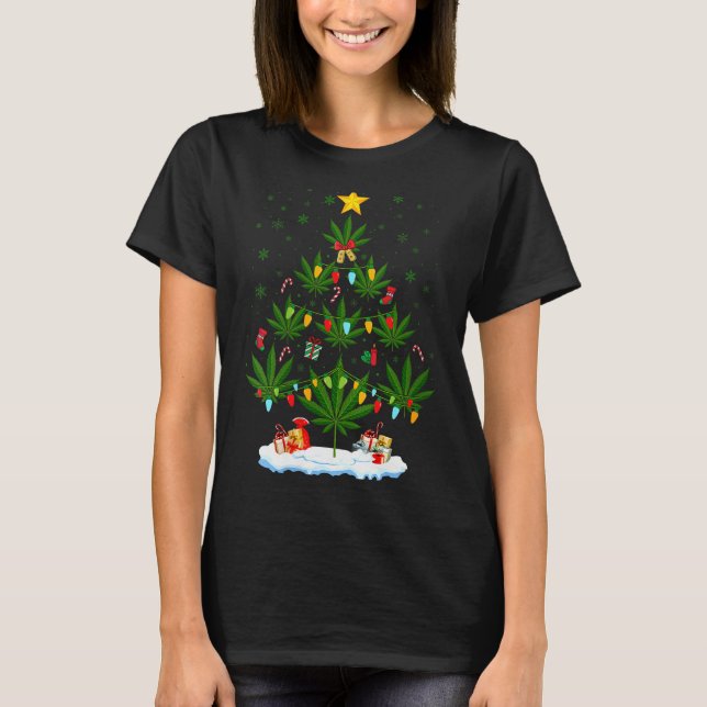 T-shirt Womens Leaf Christmas Tree Weed Stoner Xmas V-neck (Devant)