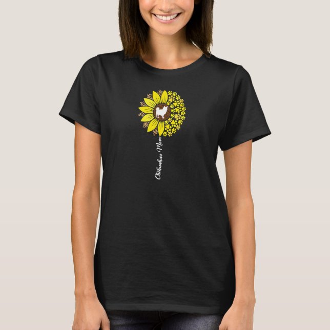 T-shirt Womens Long Haired Hair Chihuahua Mom Sunflower Ch (Devant)
