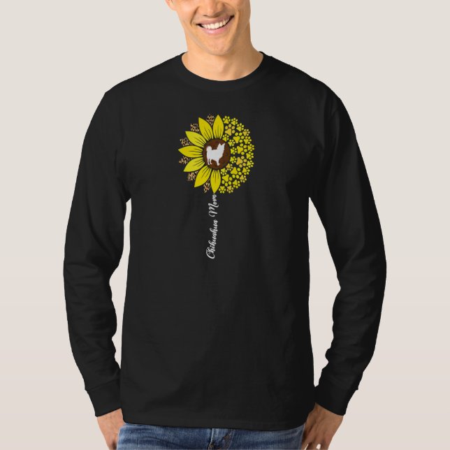 T-shirt Womens Long Haired Hair Chihuahua Mom Sunflower Ch (Devant)