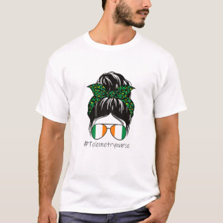 T-shirt Womens Lucky Telemetry Nurse Life Messy Bun Leopar