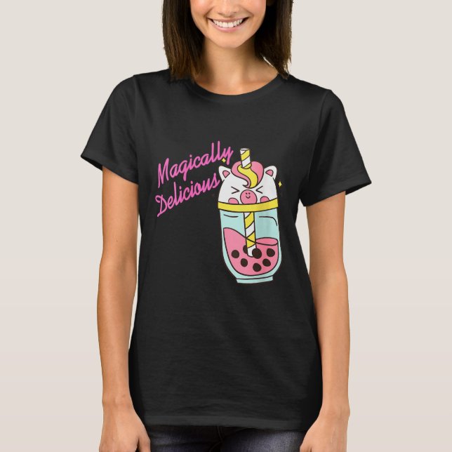 T-shirt Womens Magically Delicious Unicorn Boba Kawaii Bub (Devant)
