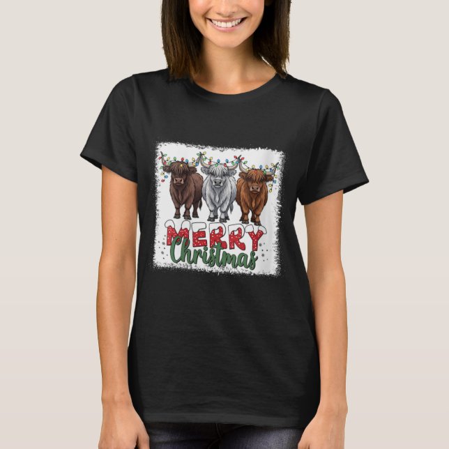 T-shirt Womens Merry Christmas Scottish Highland Cow Xmas  (Devant)
