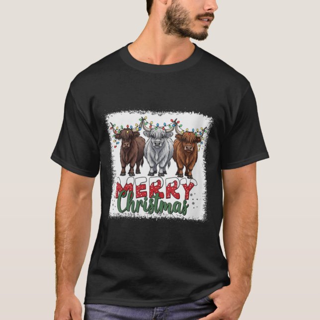 T-shirt Womens Merry Christmas Scottish Highland Cow Xmas  (Devant)