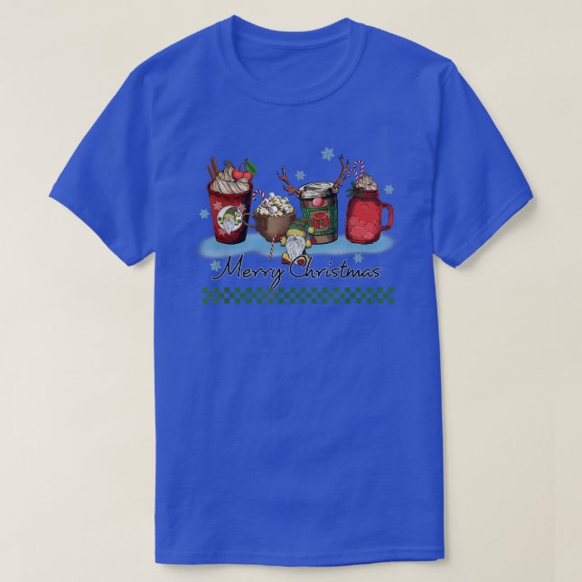 T-SHIRT WOMENS MERRY CHRISTMAS XMAS COFFEE CUPS, CANDY AND (Design devant)