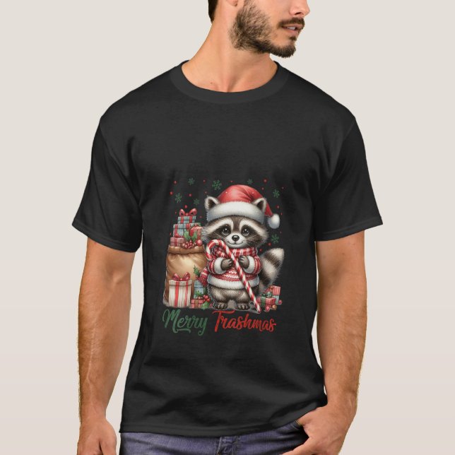 T-shirt Womens Merry Trashmas Cute Santa Raccoon Lover Can (Devant)