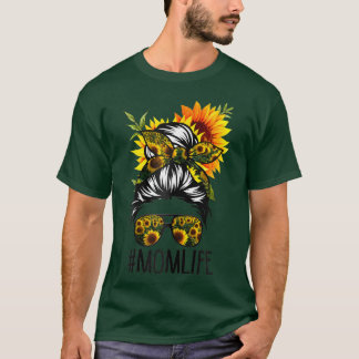T-shirt Womens Mom Life Messy Hair Bun Sunflower Women Mot