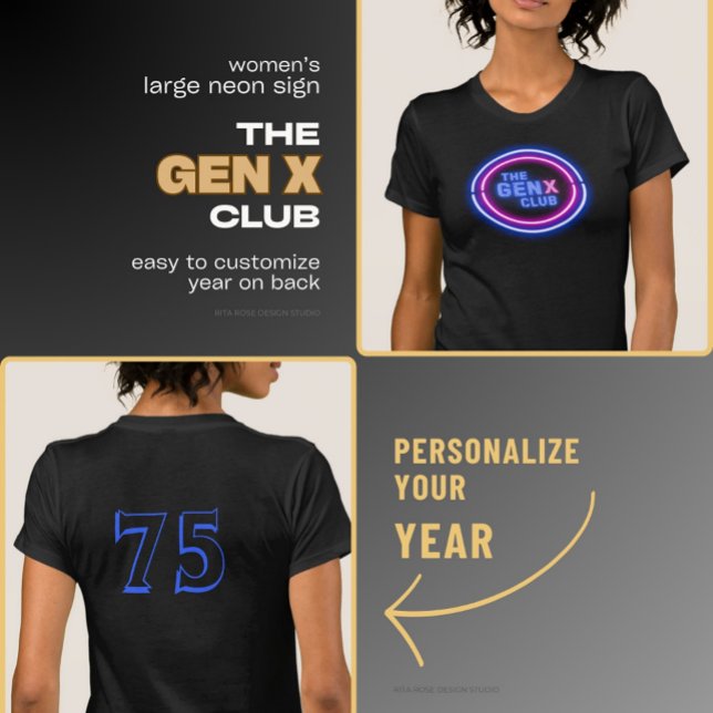 T-shirt Womens Neon signe le GENX CLUB avec année (Créateur téléchargé)