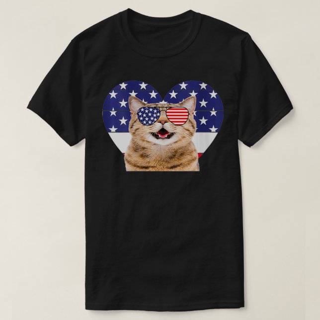 T-shirt Womens Patriotic American cat Etats-Unis lunettes  (Design devant)
