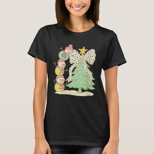 T-shirt Womens Preppy Coquette Christmas Snowm 2025 Funny  (Devant)