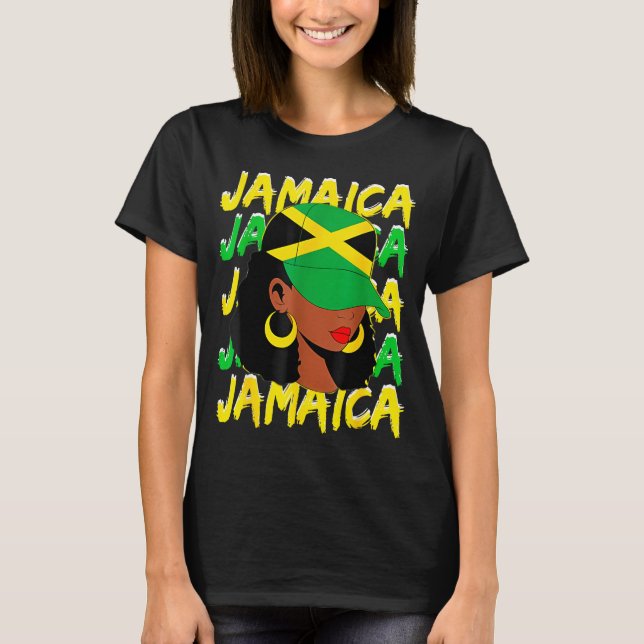 T-shirt Womens Proud Jamaican Afro Black Woman Jamaica Fla (Devant)