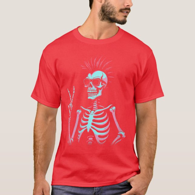 T-shirt Womens Punk Rock Skeleton with Retro Vibes Goth Ro (Devant)