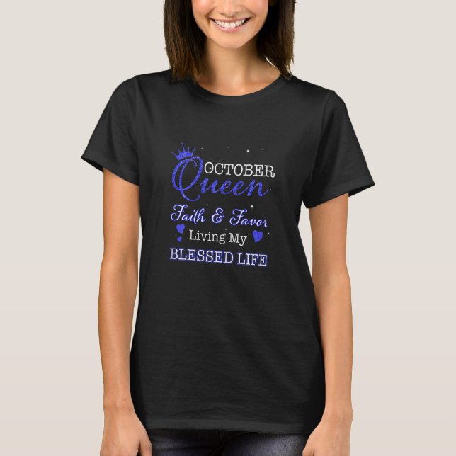 T-shirt Womens Queen Est Né En Octobre Joyeux Anniversaire (Devant)