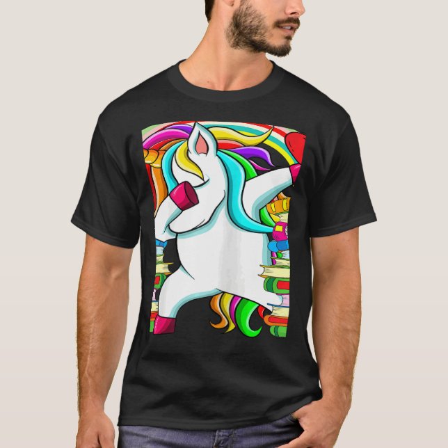 T-shirt Womens Reading Teacher Dabbing Unicorn Elementary  (Devant)
