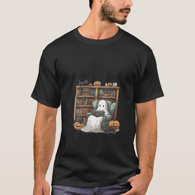 T-shirt Womens Retro Ghost Lecture Livres Librairie Hallow (Devant)