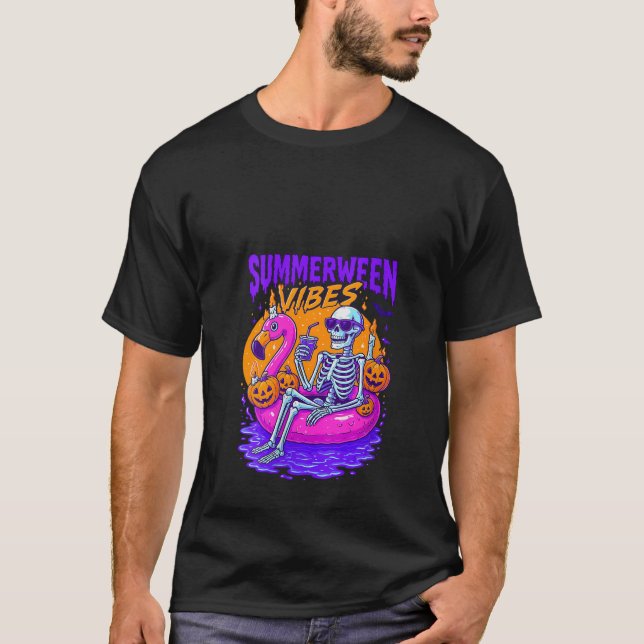 T-shirt Womens Retro Skeleton Summerween Vibes Beach Flami (Devant)