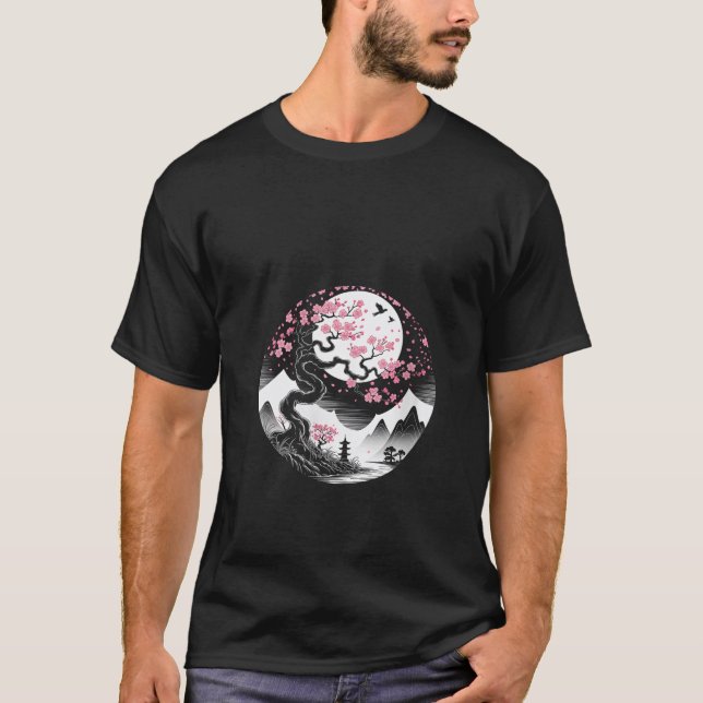 T-shirt Womens Sakura japanese cherry blossom nd moon japa (Devant)