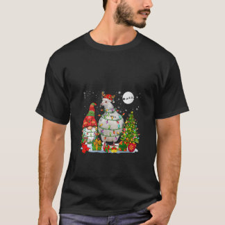 T-shirt Womens Santa Reindeer Pigeon With Christmas Gnome 